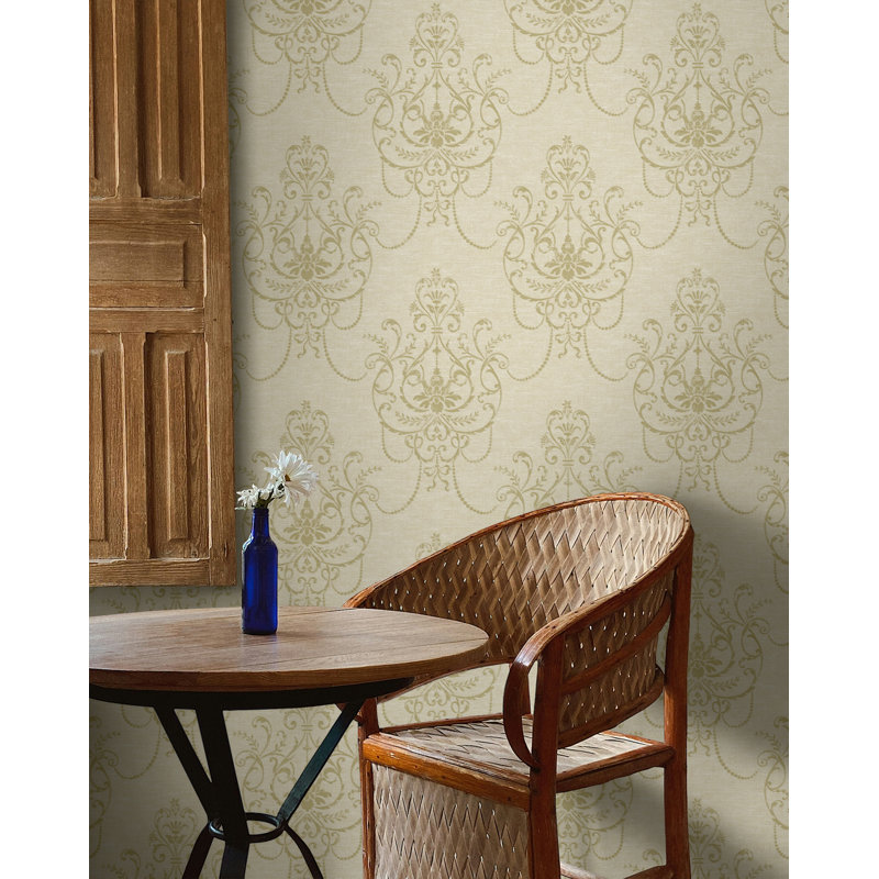 Papier peint lustre en lin gris et lavande Seabrook Designs, Brun clair / beige