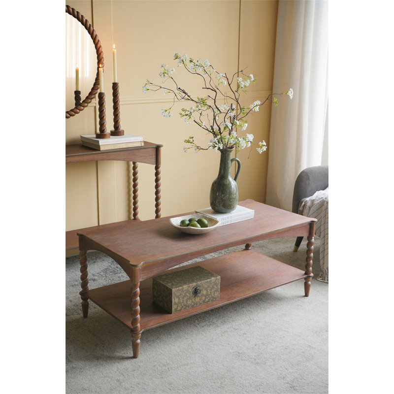 Vintage-Inspired Wood Coffee Table With Turned Legs And Spacious Lower Shelf For Elegant Living Rooms
