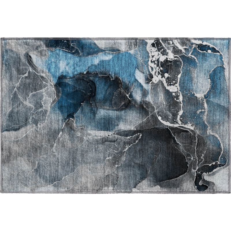Premium Machine Washable Cerrito AMF503 Blue Rug, Rectangle 1'8" x 2'6"