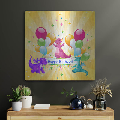  «Happy Birthday Dragons» par Jean Plout, art mural en métal, 24 po x 24 po