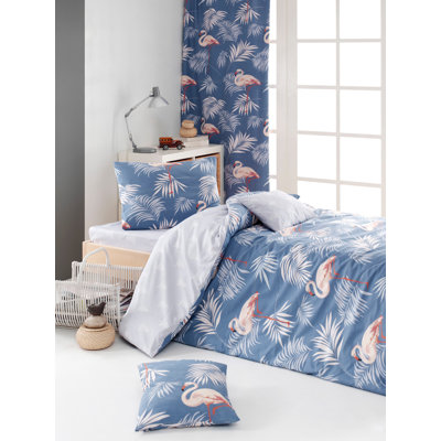 Ensemble de housse de couette 100% coton Tonia bleu / rose / blanc 2 pièces