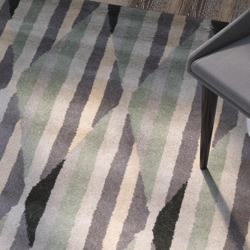 Tapis vert / gris / beige en laine touffeté à la main Wilkin, Rectangle 4 pi x 6 pi