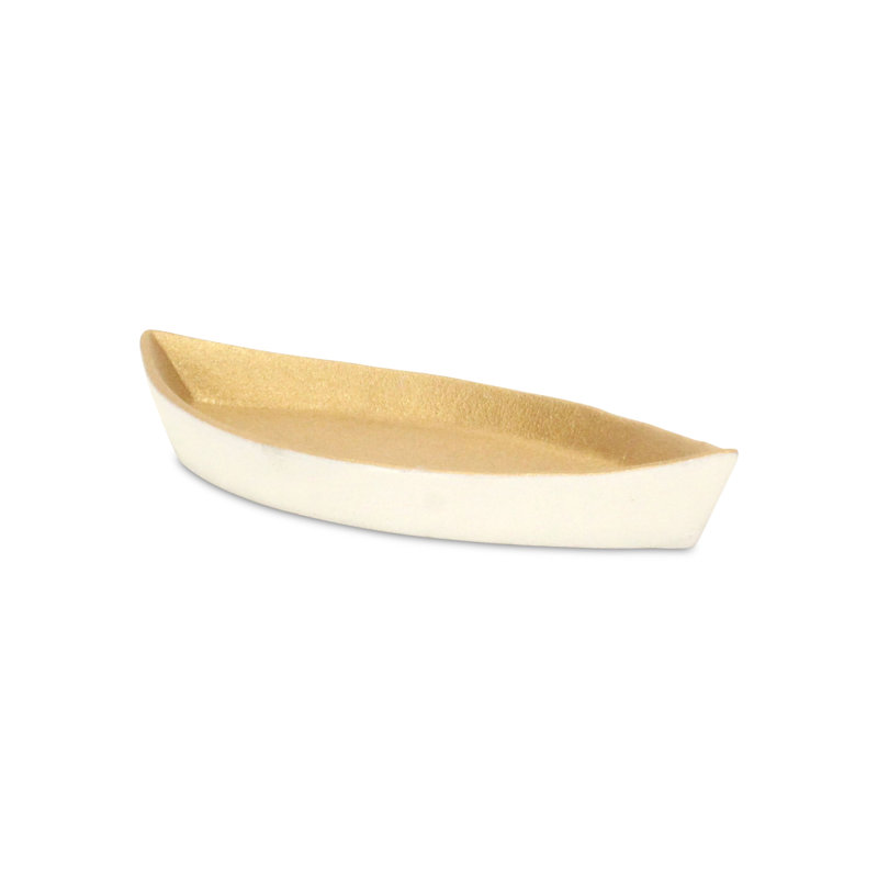 Saoirse Cast Iron Boat Dish, Gold/White