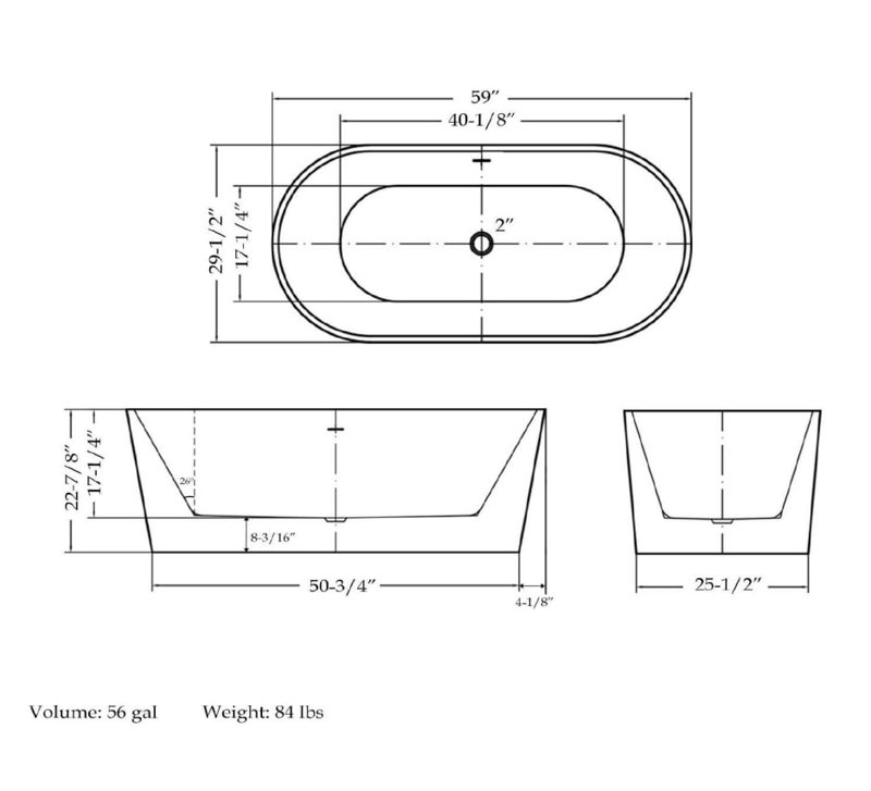 Enigma 59" White Acrylic Freestanding Bathtub with Brushed Brass Drain