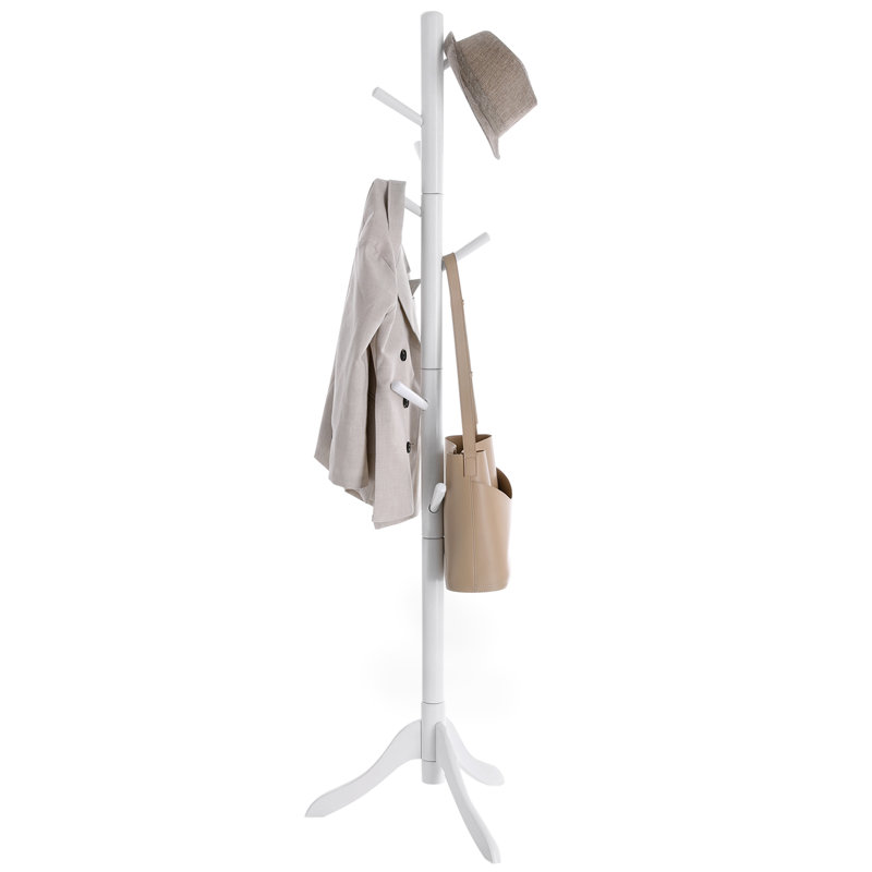Kimra Solid Wood Freestanding 8 - Hook Coat Rack, White