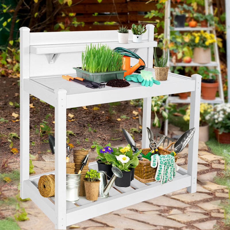 Vinyl Garden Potting Bench Table, White