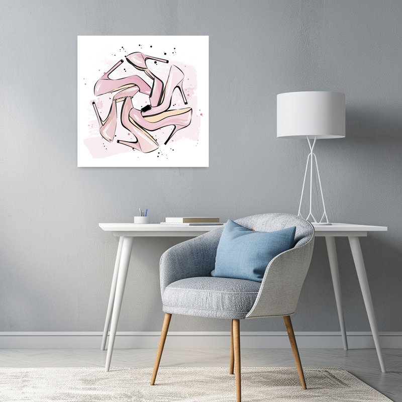 Affiche contemporaine d'escarpins roses chics, H 24 po x l 24 po