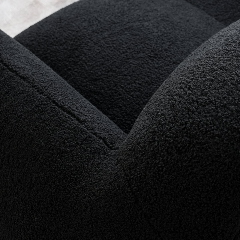 Ivona Upholstered Boneless Modern Cloud Couch, Teddy Plush Fabric Sofa With Armrests, No Assembly Required, Black