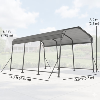 Abri d'auto 11 x 15 pi en métal, abri d'auto robuste avec toit en acier
