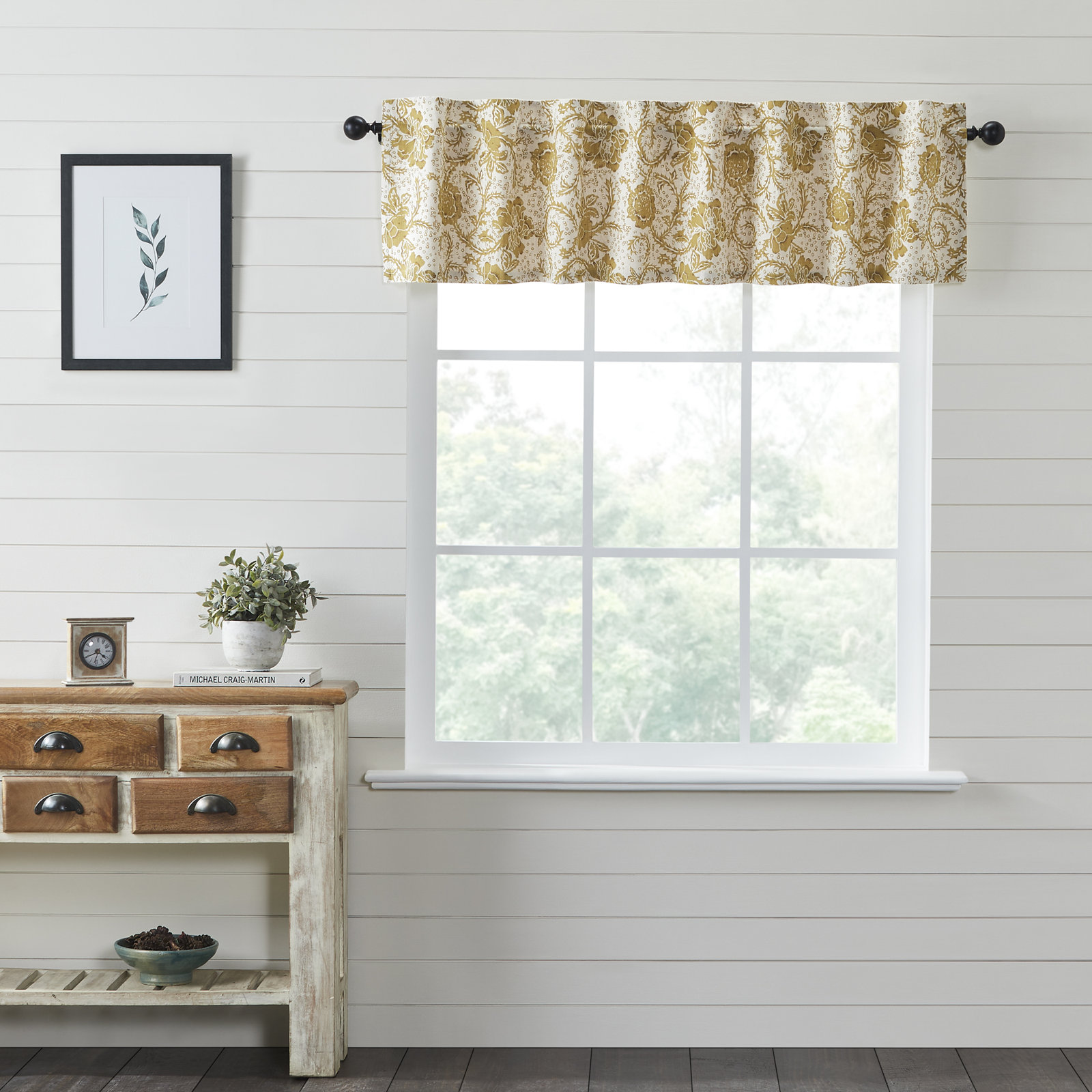 Gold Floral Window Valance, 16" H x 72" W