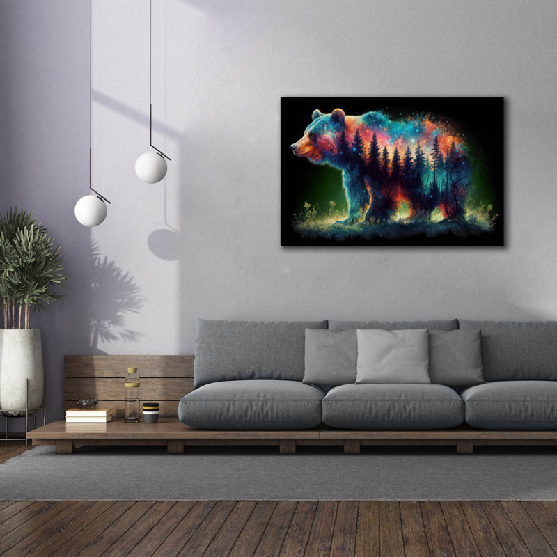 «Vibrant Bear 8» par Rey Klimt, art mural sur toile, H 40 po x l 60 po x P 1,5 po