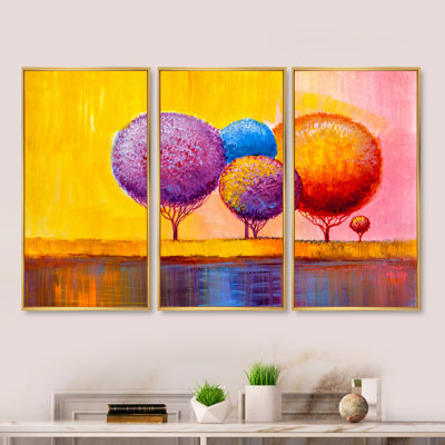 Autumn Fantasy Trees I - ensemble d'art mural moderne sur toile encadrée 3