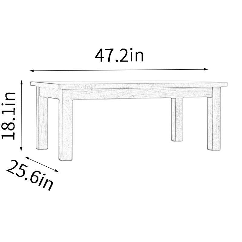 Ash wood rectangular end table, 18.1" H x 47.2" L x 25.6" W
