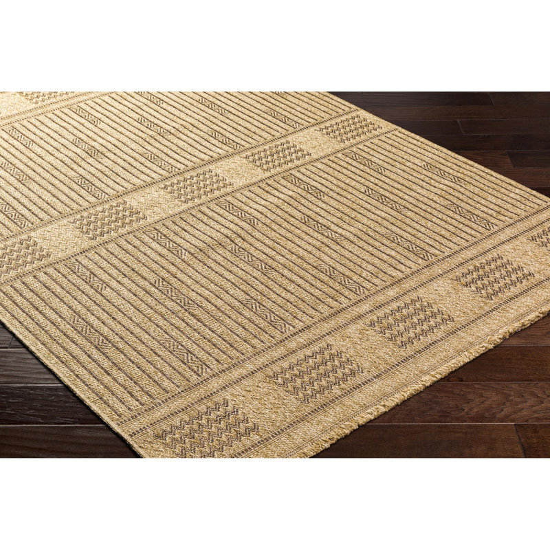 Alasa Beige and Brown Synthetic Indoor/Outdoor Rug 24" x 44"