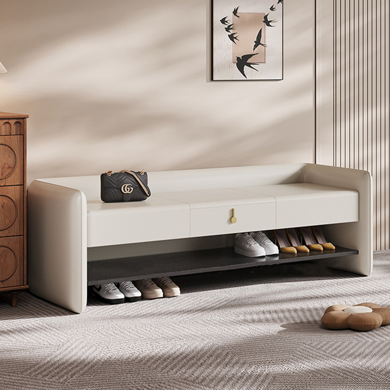 Banc de rangement rembourré pour chaussures, Beige