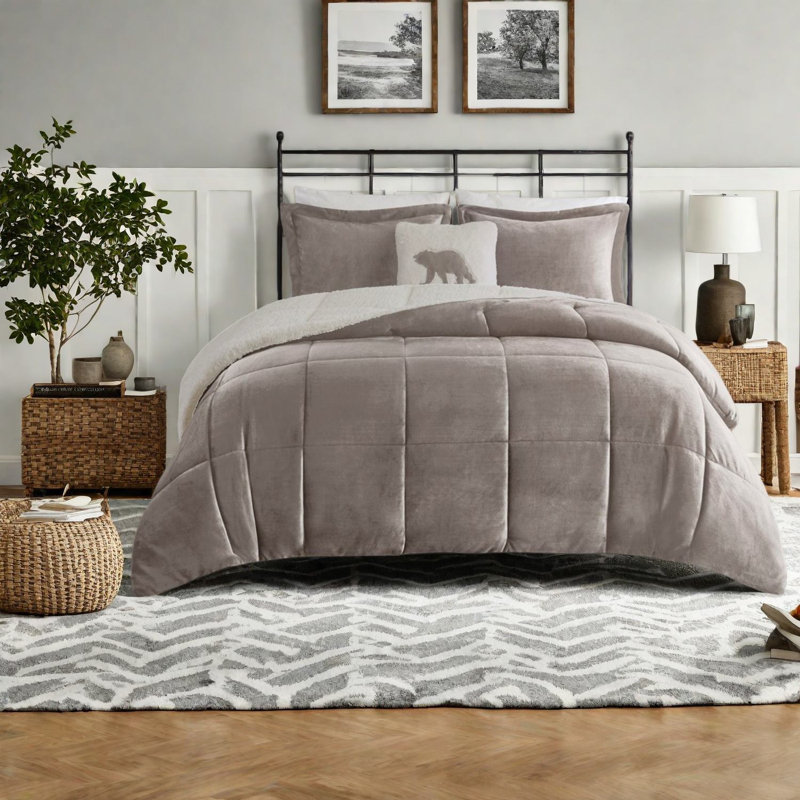 Ensemble de literie Cozy Plush To Sherpa, édredon en polyester hypoallergénique, style chalet rustique