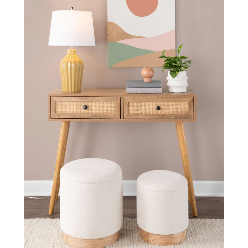 Amelia-May Upholstered Ottoman, Cream Polyester Blend