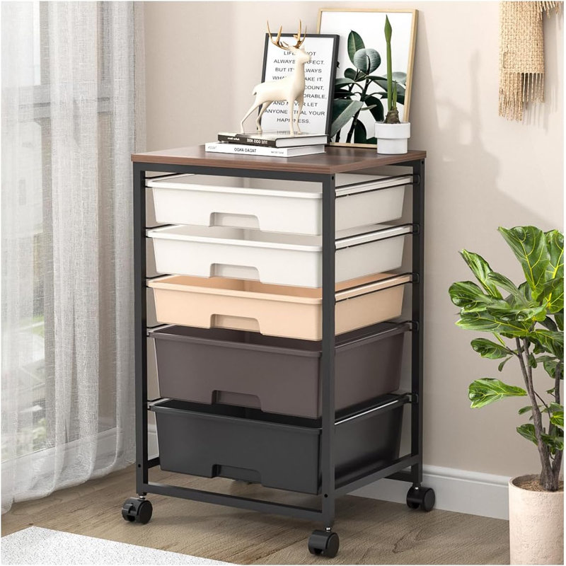 Utility Cart With 5 Drawers,Storage Drawer Cart With Tabletop And Lockable Wheels,Craft Storage Trolley Cart,5-Tier Rolling Utility Cart On Wheels