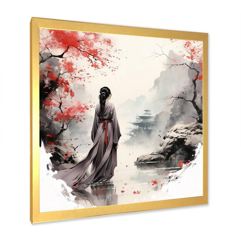 Japon, terre du Samouraï VI - Japon, art mural, H 36 po x l 36 po x P 1,5 po, Encadrement doré