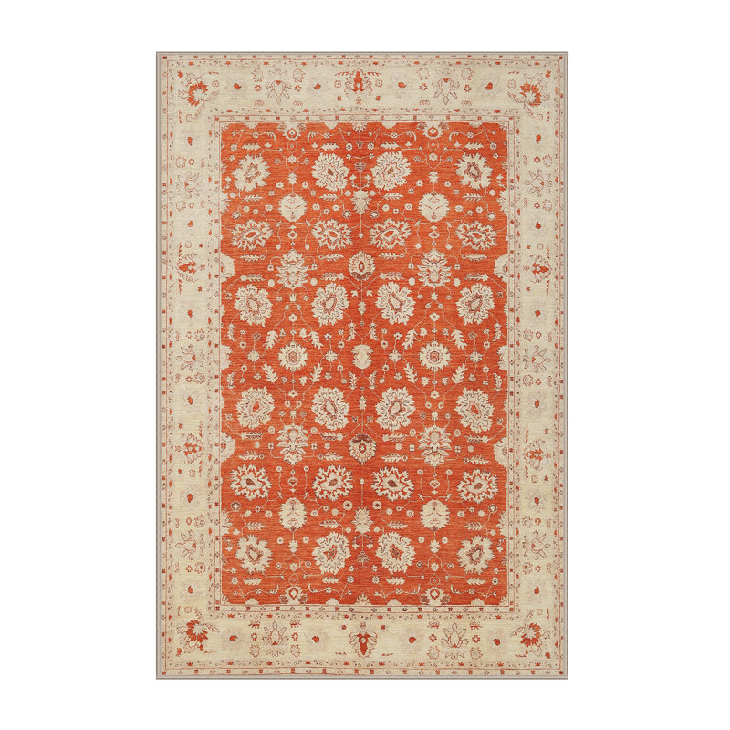 Tapis traditionnel rouge / beige Thorfin, Rectangle 5 pi x 7 pi