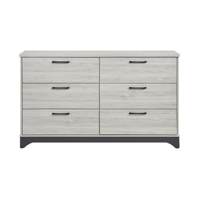 Commode de rangement contemporaine à 6 tiroirs, meubles de chambre à coucher en bois, 1 pièce, finition bicolore chêne blanc et gris