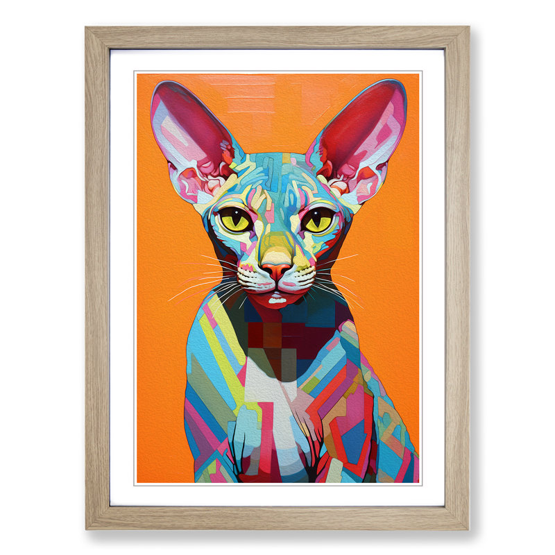 Sphynx Cat Colour Field Art - Framed Print, Oak, 34cm H x 25cm W x 2cm D