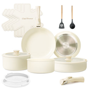 Batterie de cuisine en céramique antiadhésive de 17 pièces Chef Power, crème 