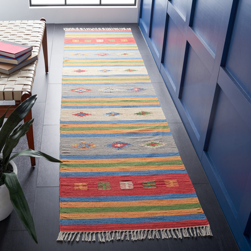 Barhorst Hand Woven Cotton Southwestern Rug, Runner 2'3" x 9'