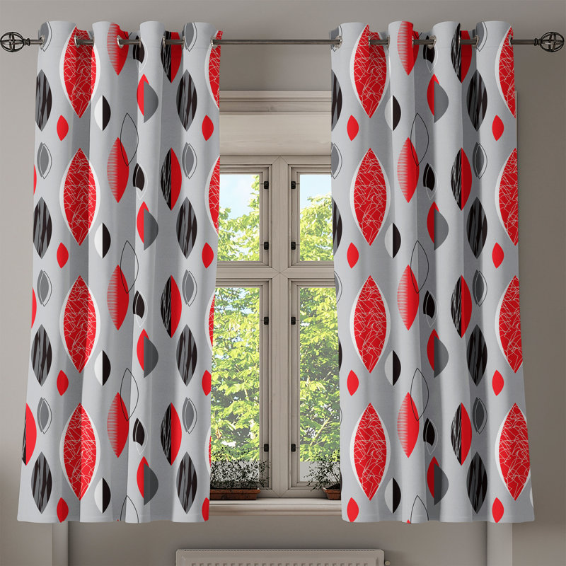 Rideau décoratif à œillets de style Mid-Century East Urban Home, 50 po, rouge, noir, gris pâle, L 50 po x L 54 po