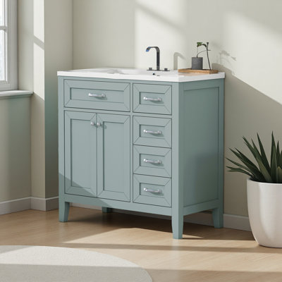 Ensemble de meuble-lavabo avec lavabo, armoire de salle de bain avec tiroirs, structure solide et panneau de fibres à densité moyenne