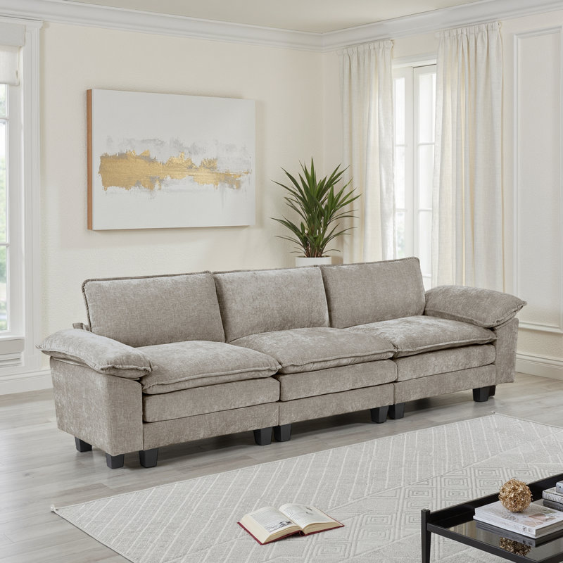 Careen 120.5" Modern & Contemporary Chenille Sofa with Durable Plywood Construction and High-Density Foam & Pocket Coils