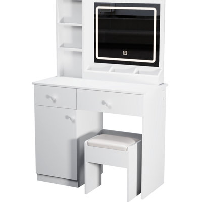 3 Color Lighting Vanity With Mirror And Drawers - White, Stylish Elegant Lights 2 Big Drawers, White