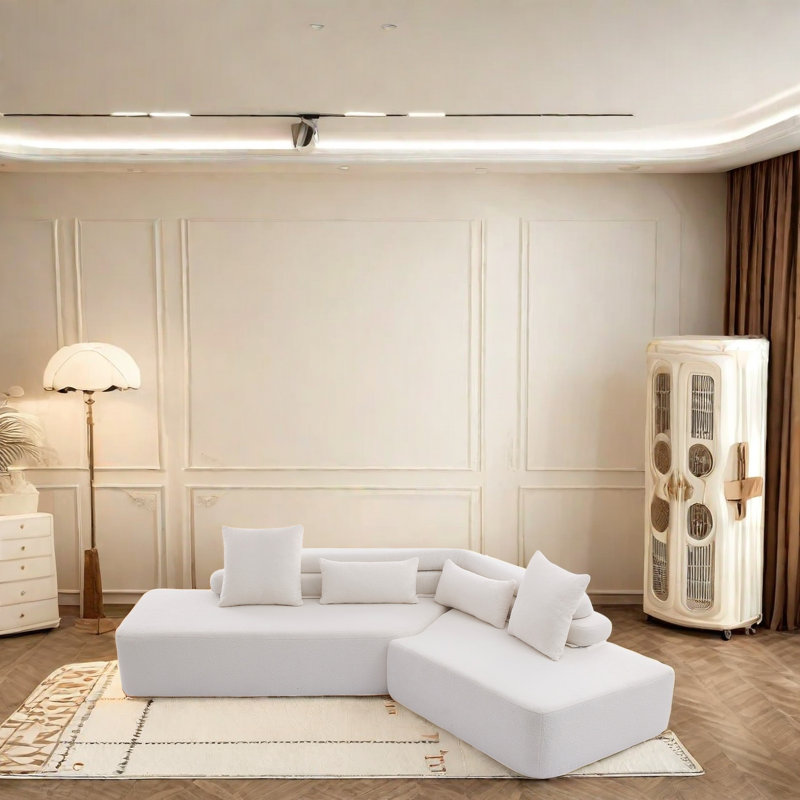 Canapé-lit 83,5 po en polyester convertible, Tissu beige en peluche