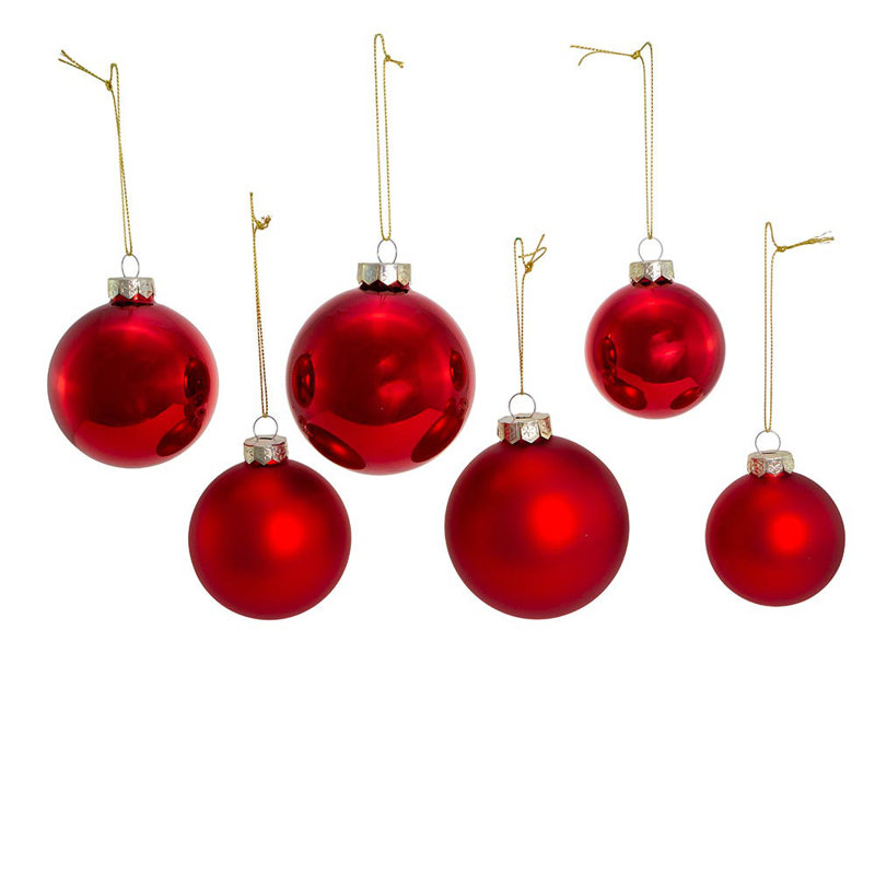 Ensemble de 20 boules en verre brillant et mat Kurt Adler, 60 à 80 mm, Rouge mat