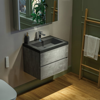 Meuble-lavabo mural flottant gris de 24 po avec comptoir en quartz Vital