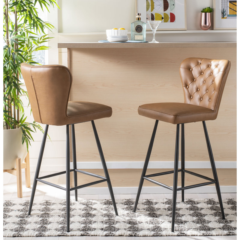 Rickman Upholstered Counter Stool with Metal Frame, Burgundy/Black, Bar Stool (29.9" Seat Height)