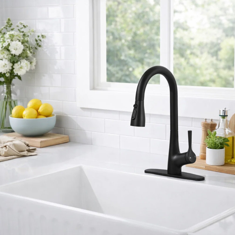 High Arc Pull-down Kitchen Faucet , Single Handle Modern Faucet, Matte Black