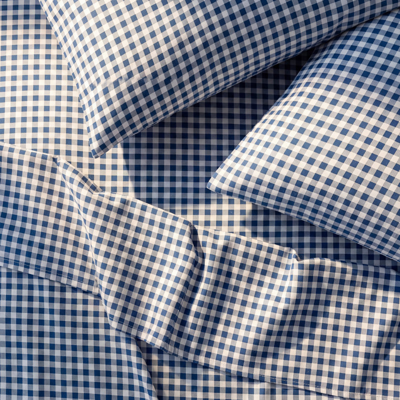 Mercado Percale Plaid Sheet Set, Queen Sheet Set with Fitted Sheet and 1 Pillowcase