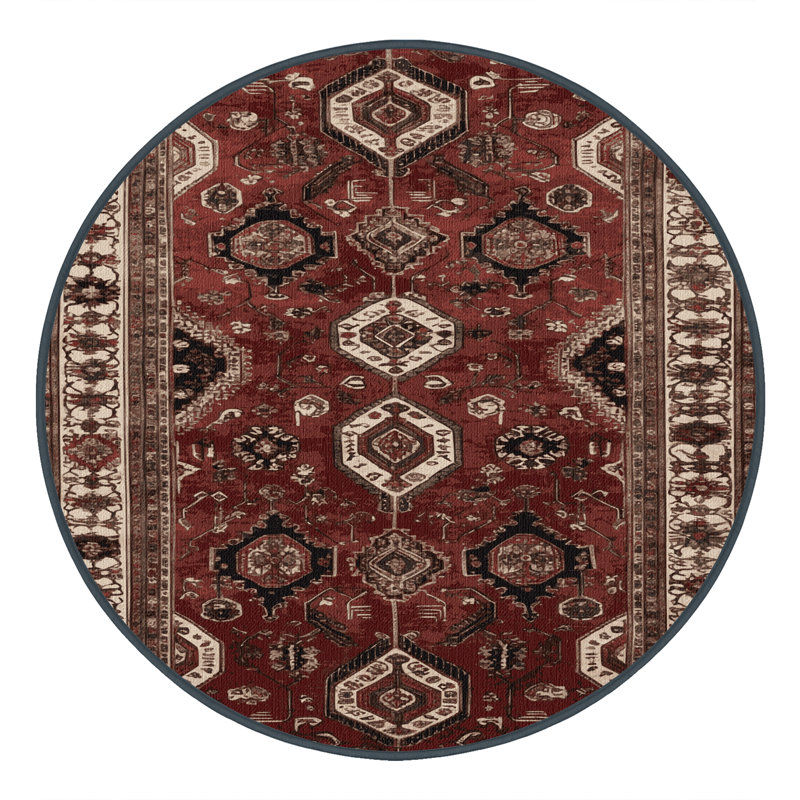 Tapis persan noir lavable à la machine, Rond 8 pi