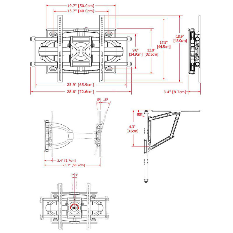 Cotytech Single Screen Wall Mount, 18.9" H x 28.6" W