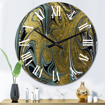 Horloge murale moderne bleue et dorée