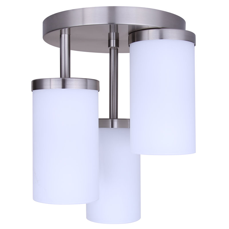 Plafonnier semi-encastré 3 lumières Brunner, finition nickel brossé avec verre opale, Nickel brossé