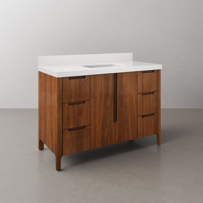 Sequoia 48 In. Single Sink Whitebrook Quartz Countertop Bath Vanity in Mango Wood