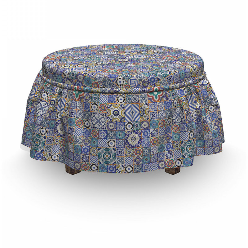 Ensemble de housse pour repose-pieds à coussins carrés 2 pièces marocain