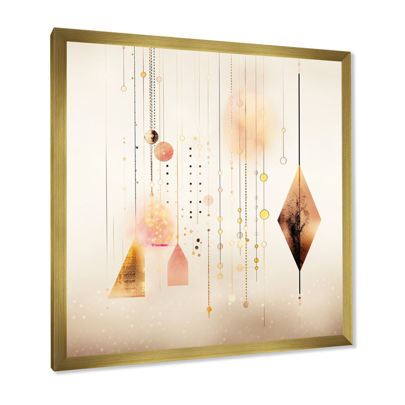 «Vintage Pink Gold Minimal Geometrics», art mural moderne sur toile géométrique, H 30 po x l 30 po x P 1 po, Encadrement doré