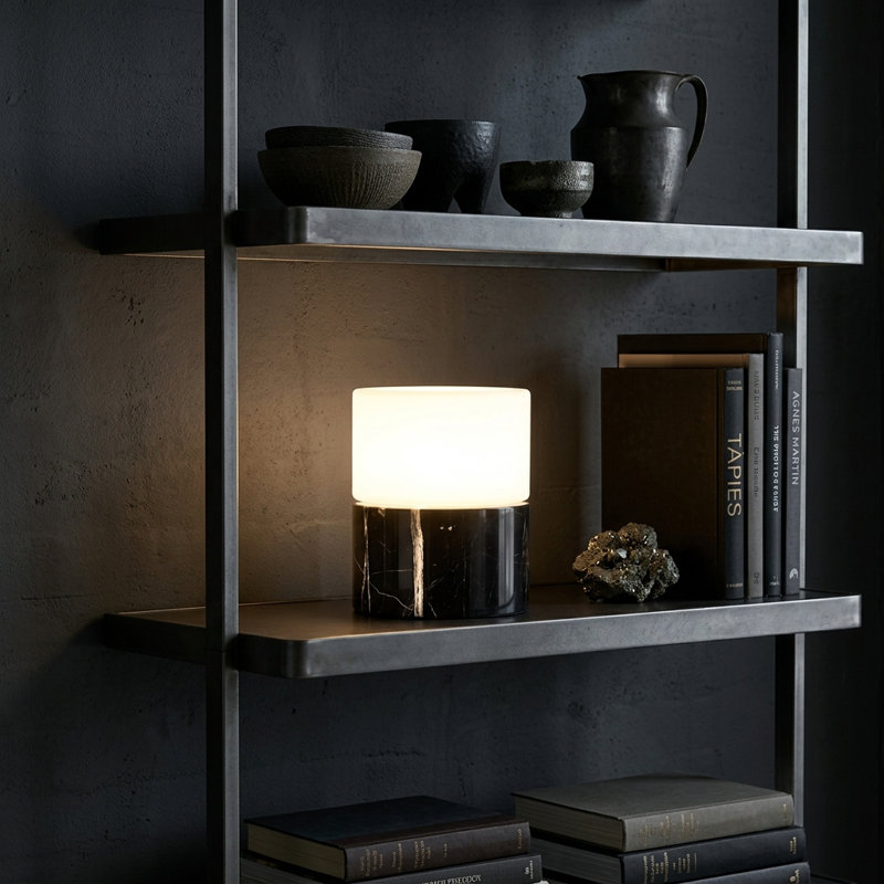 Zigzag 6" Black Marble LED Table Lamp With Crescent Moon Design, Rotatable Shade
