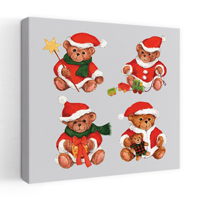 Christmas Teddy Bears Playful Contemporary Bear Winter Wall Art Print by Renate Holzner - Print