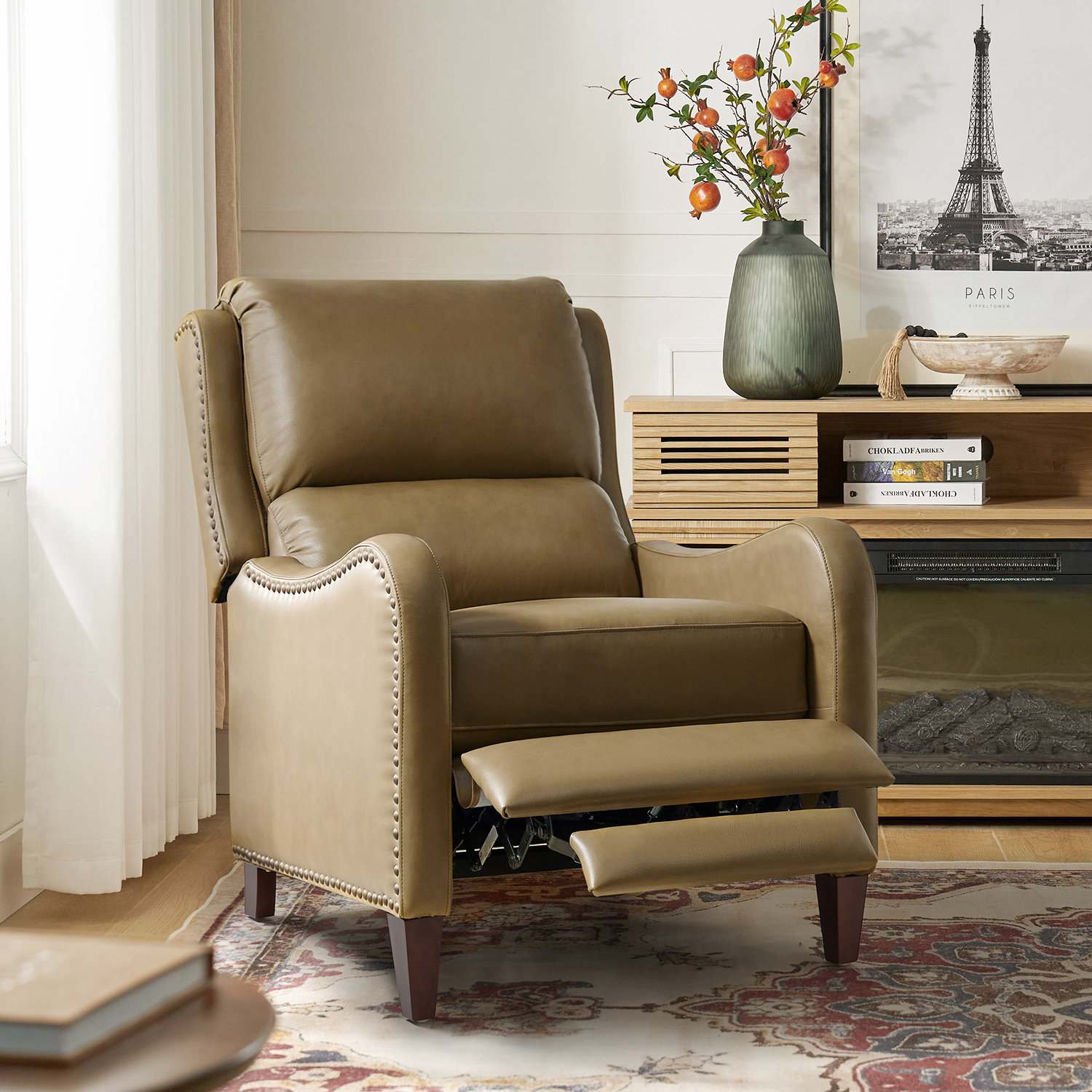 Beecher 28.75" Wide Genuine Leather Manual Club Recliner, Taupe Genuine Leather