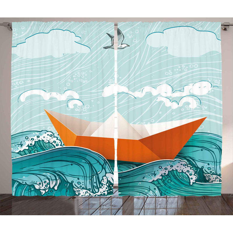Waves Décor Graphic Print Semi-Sheer Rod Pocket Curtain Panels, 54" W x 84" L