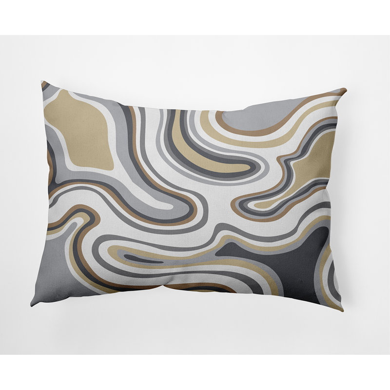 Beach Vacation Abstract Indoor/Outdoor Reversible Throw Pillow, Taupe/Beige